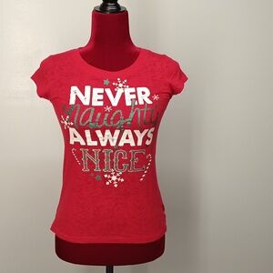 Rocker Girl| Red Naughty \ Nice Christmas T-shirt| women/Junior SZ S 3-5